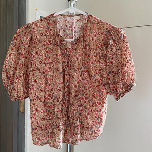 Doen Netta top in pink/tan liberty print